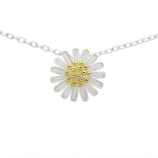 Daisy Blossom Necklace in silver with yellow beaded center