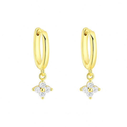 Flower Charm Huggies, 18K Gold: hoop earrings with small crystal flower charm