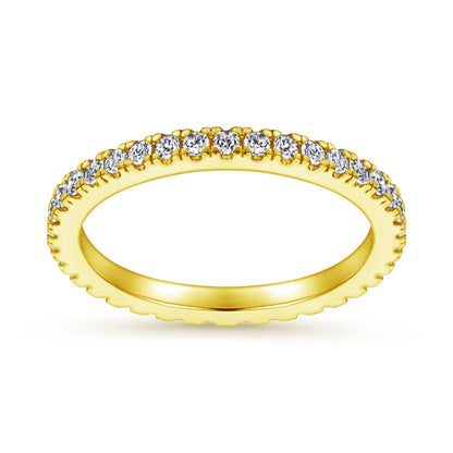 18K Gold on Sterling Silver Full Eternity 2mm Paved CZ Crystal Band Ring I - U