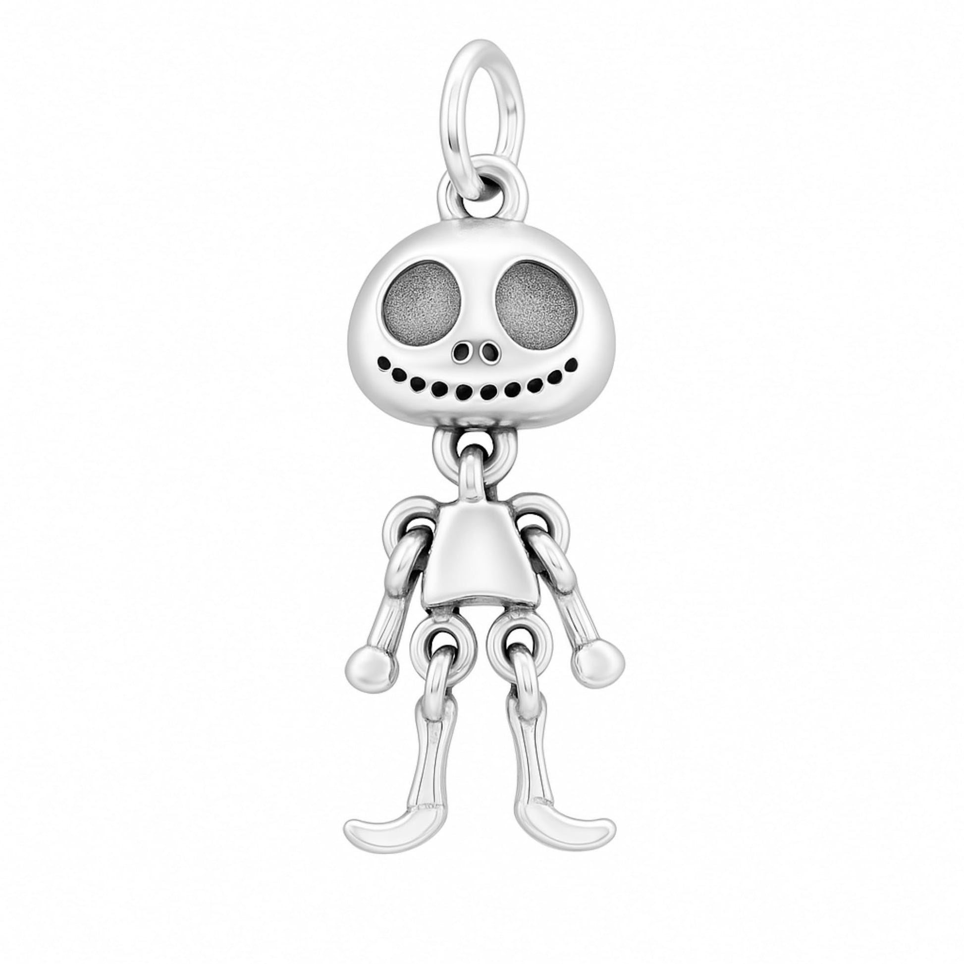 Movable ghost face pendant with dangling arms and legs, silver-tone finish