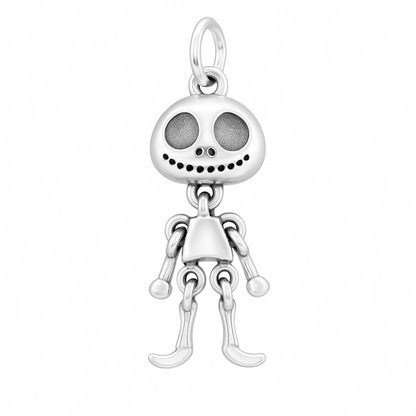 Movable ghost face pendant with dangling arms and legs, silver-tone finish