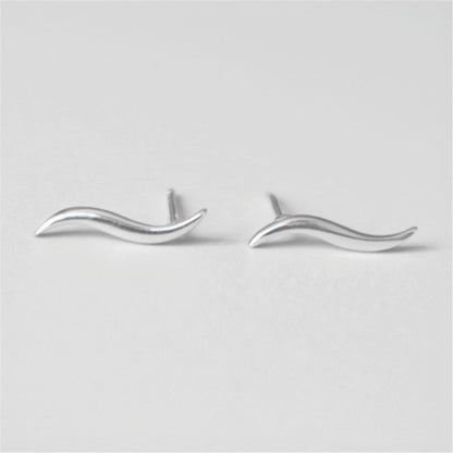 Silver wavy vine climber stud earrings, front view with wavy vine shape