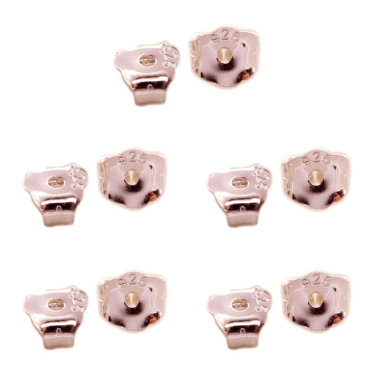 5mm rose gold butterfly earring backs, four clasp backs shown