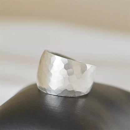 Sterling Silver Hammered Wide Dome Wrap Statement Ring K - T