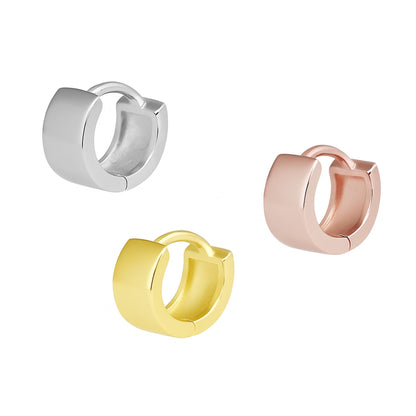 Sterling Silver Plain 6.5mm 8mm 10mm Hoop Earrings 4.5mm Band Unisex Rhodium/Gold