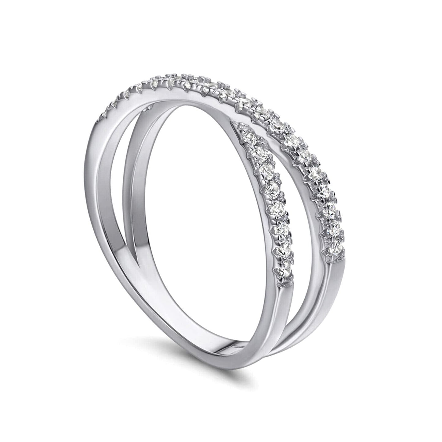 Sterling Silver Criss Cross Infinity Half Eternity 1.5mm Paved CZ Ring J - T1/2