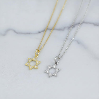 Star of David pendant necklace pair with gold and silver-tone hexagram charms and chains