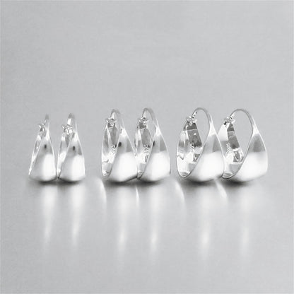 Rhodium on Sterling Silver Wide Dome Sleeper Drop Hoop Huggie Earrings 16-18mm