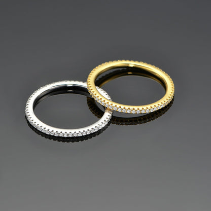 Sterling Silver Full Eternity 1.5mm Pave Set CZ Crystal Stacking Ring I - U