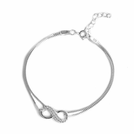 Sterling Silver With Clear CZ Infinite Forever Infinity Bracelet 16 - 19cm 7.5''
