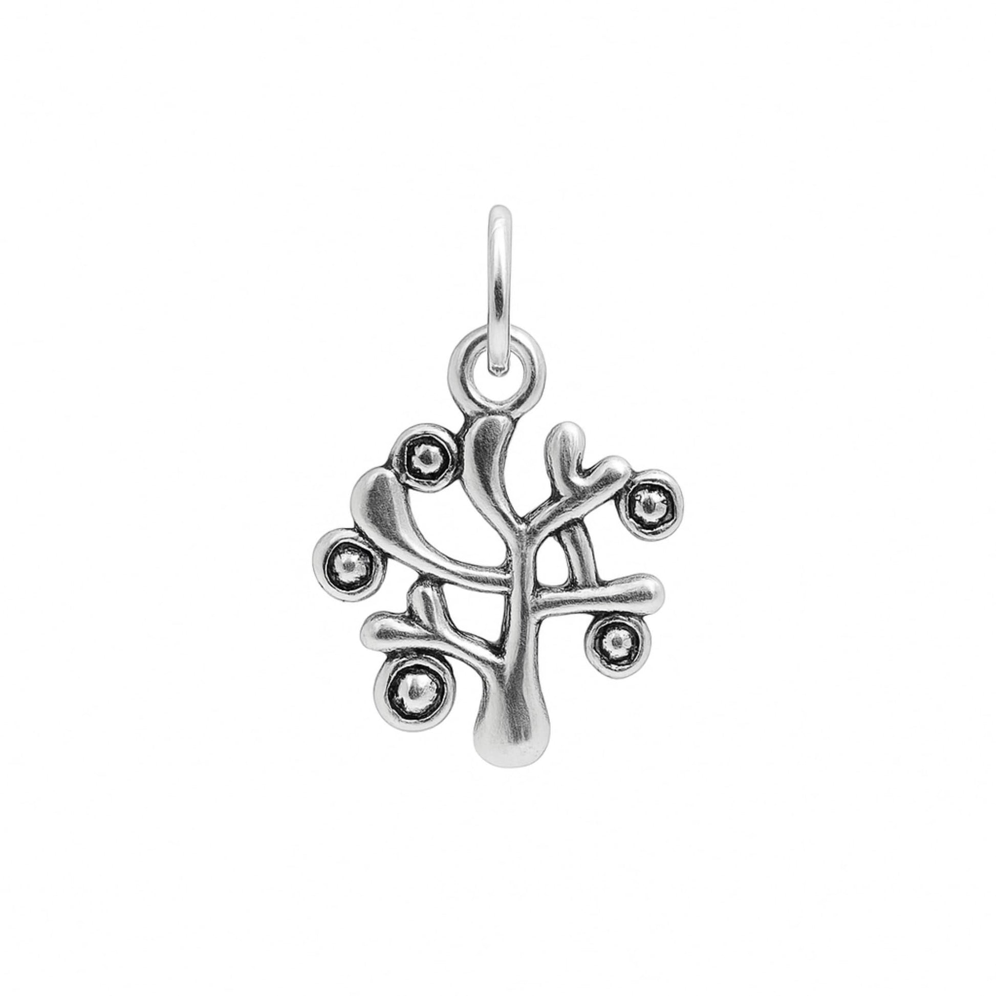 Silver Tree of Life charm pendant with hanging loop and small round stone details