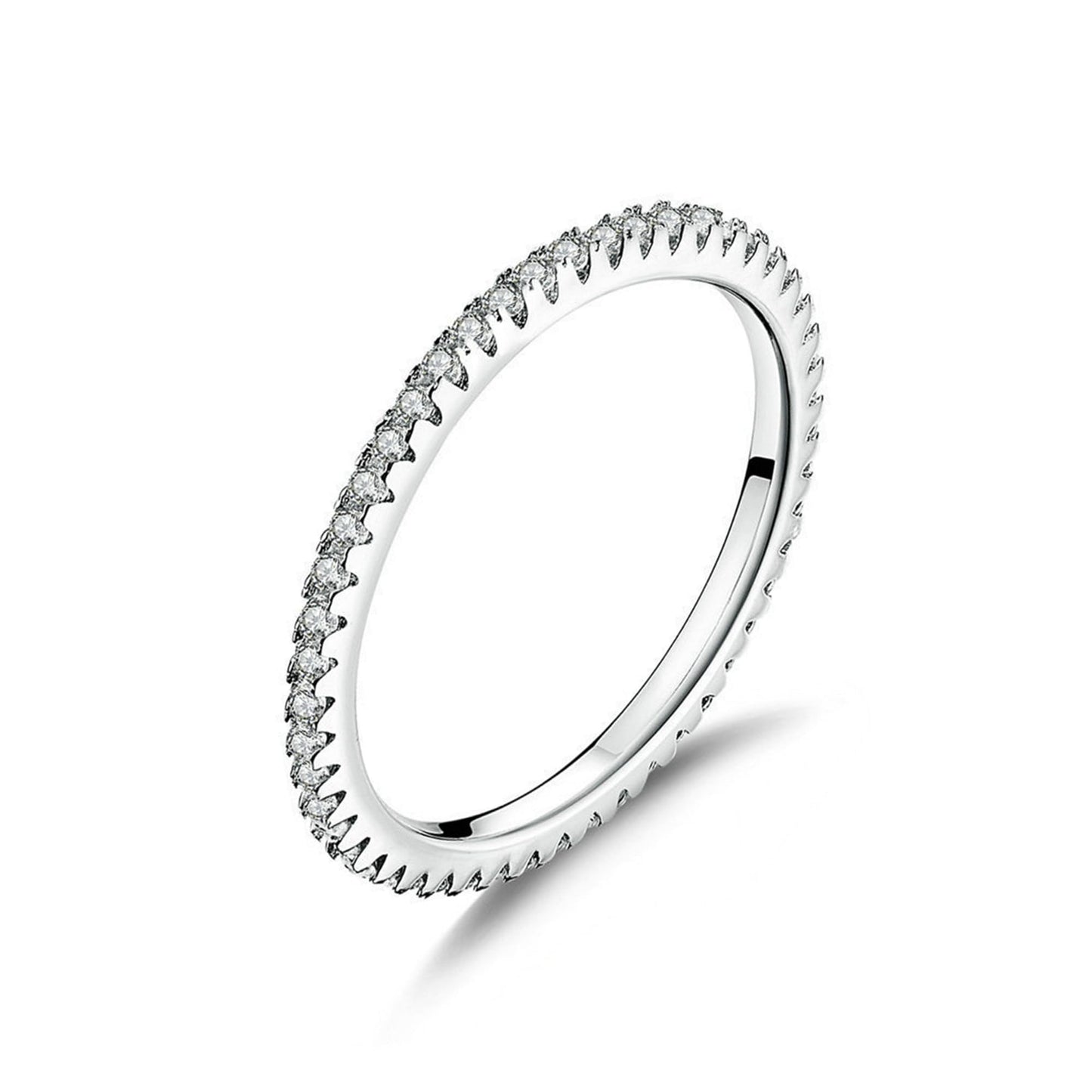Sterling Silver Full Eternity 1.5mm Pave Set CZ Crystal Stacking Ring I - U