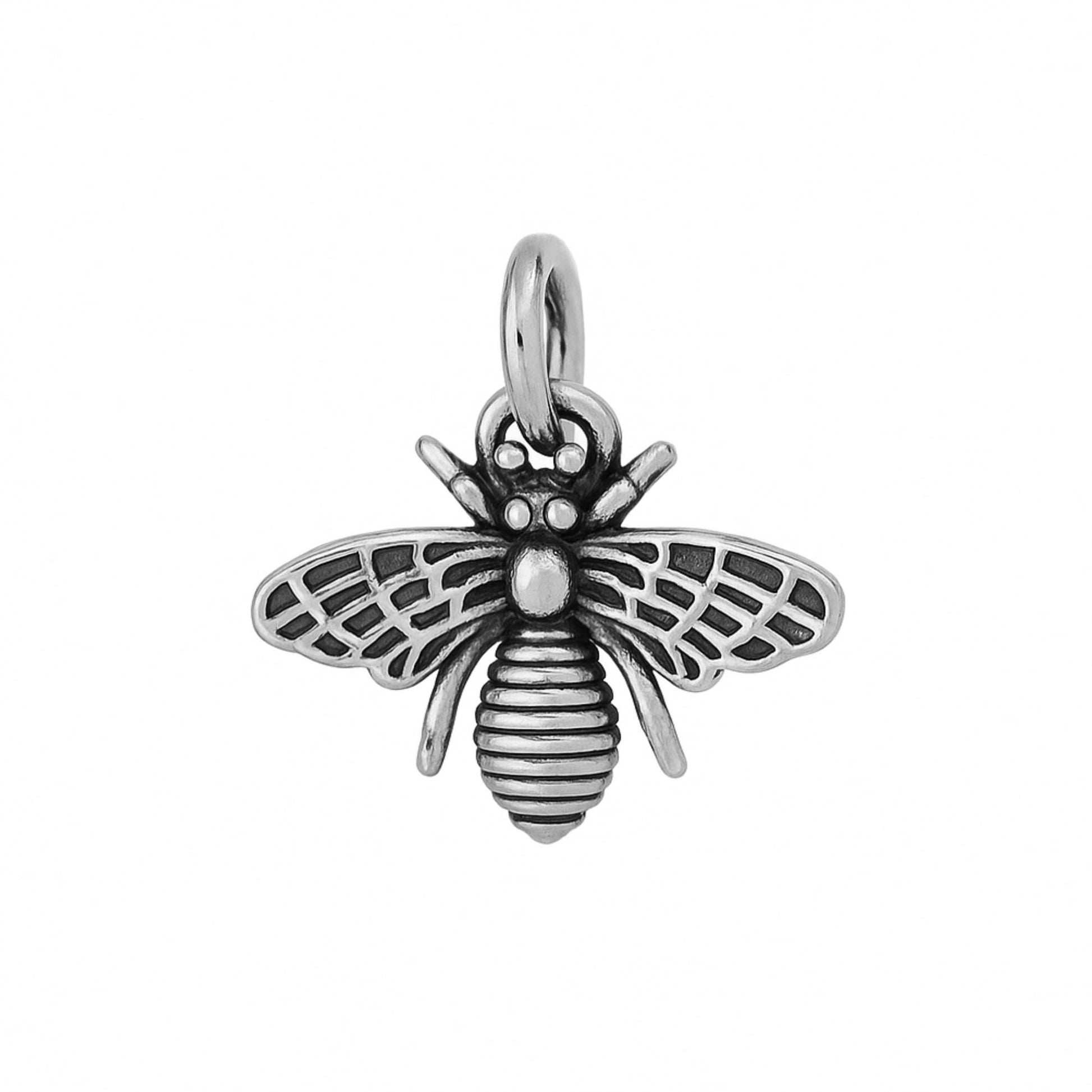 3D Bumble Bee Charm-Anhänger mit Flügeln, geripptem Körper und großer Öse, silberfarben