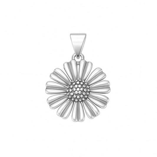 Sterling Silver 17mm Solid Oxidised Retro Daisy Sun Flower Necklace Charm Pendant