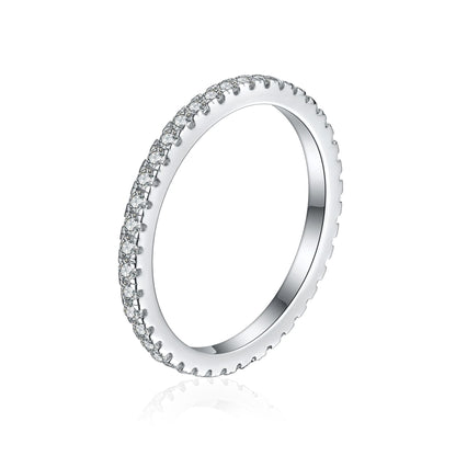 CZ stacking eternity band ring in silver tone, set with small round sparkle stones