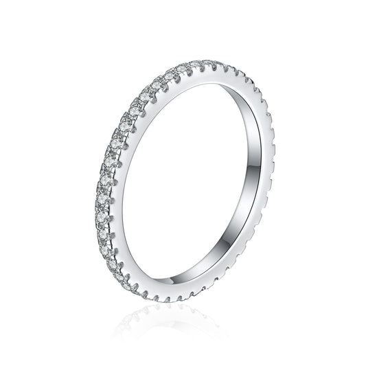 Rhodium CZ eternity band with pavé stones, seamless oval ring design