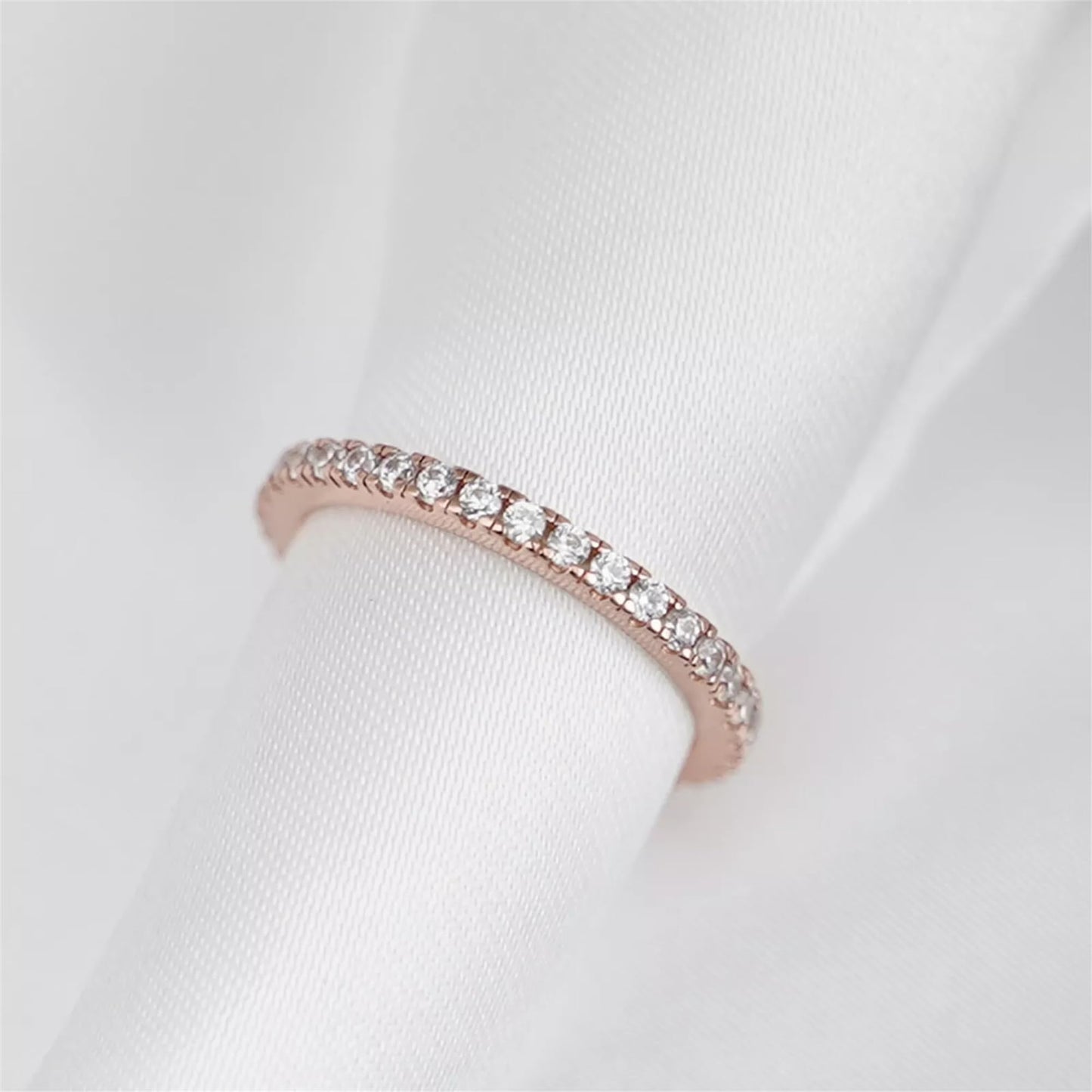 Rose Gold on Sterling Silver Full Eternity 2mm Paved CZ Crystal Band Ring I - U