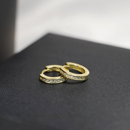 Sterling Silver 5 - 9mm Hoop Channel CZ Huggie Hinged Cuff Half Eternity Earrings