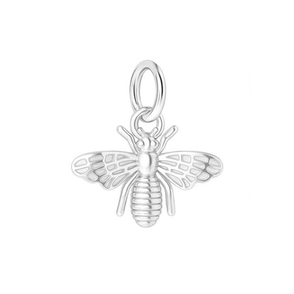 3D Bumble Bee Charm-Anhänger mit Öse, Flügeln und geripptem Körper, silberfarben