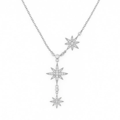 Sterling Silver CZ Sunlight Star Sunburst Drop Y Shape Tassel Necklace 41cm - 44cm