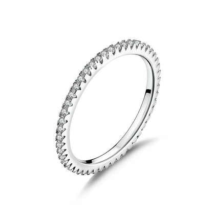 Sterling Silver Full Eternity 1.5mm Pave Set CZ Crystal Stacking Ring I - U