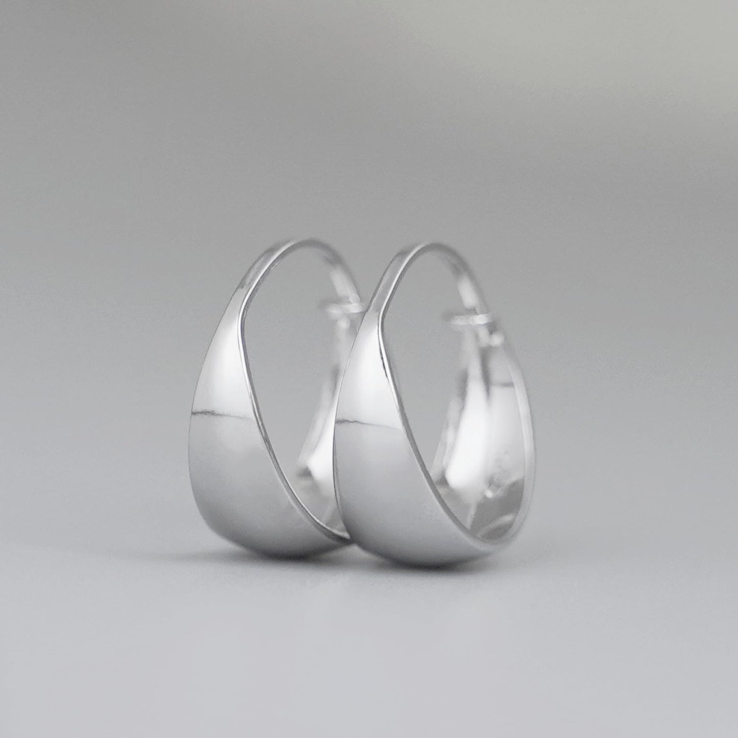 Rhodium on Sterling Silver Wide Dome Sleeper Drop Hoop Huggie Earrings 16-18mm