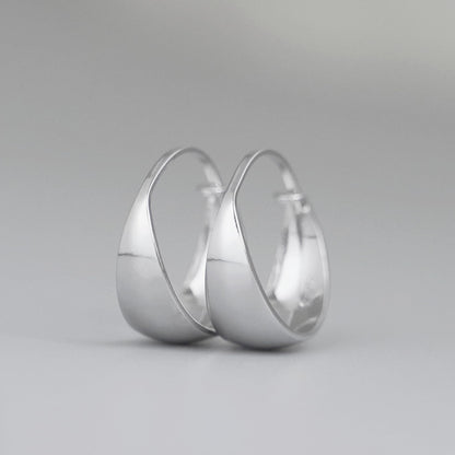 Rhodium on Sterling Silver Wide Dome Sleeper Drop Hoop Huggie Earrings 16-18mm