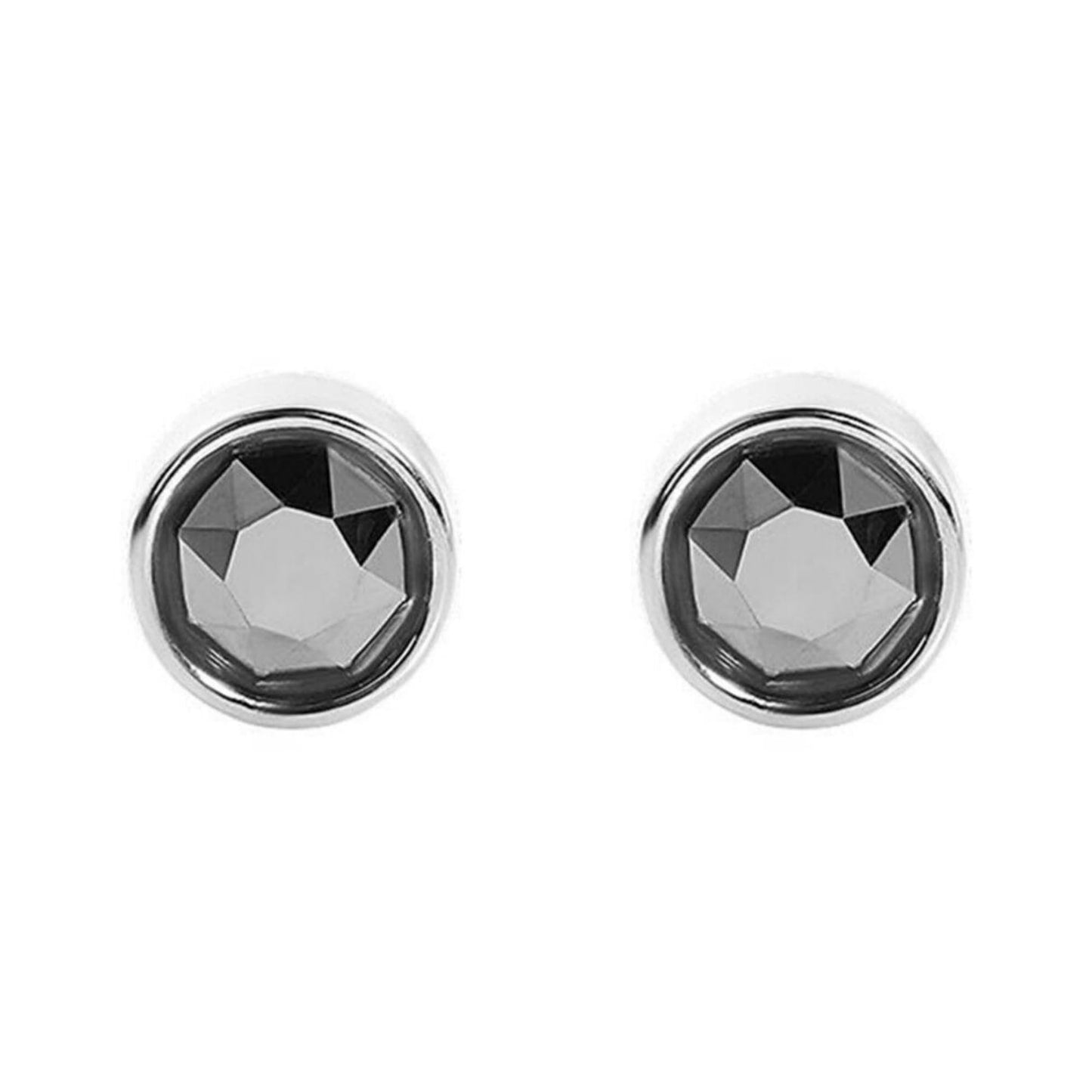 Sterling Silver CZ Solitaire Stud Earrings Round Bezel Set, Simulated Diamond, 3mm-8mm, Clear & Black, Unisex