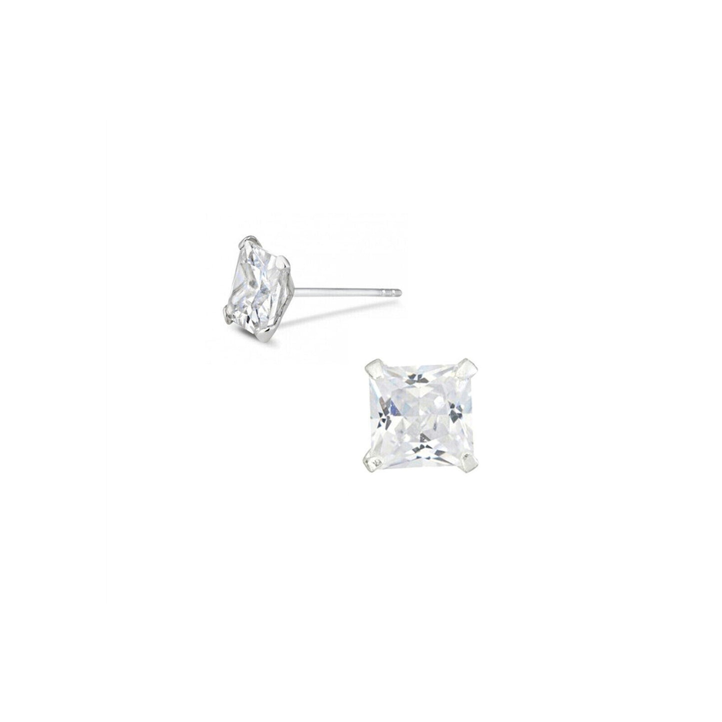 Sterling Silver Princess Cut Square CZ Unsiex Stud Earrings in Black and White, 2.5-10mm - sugarkittenlondon