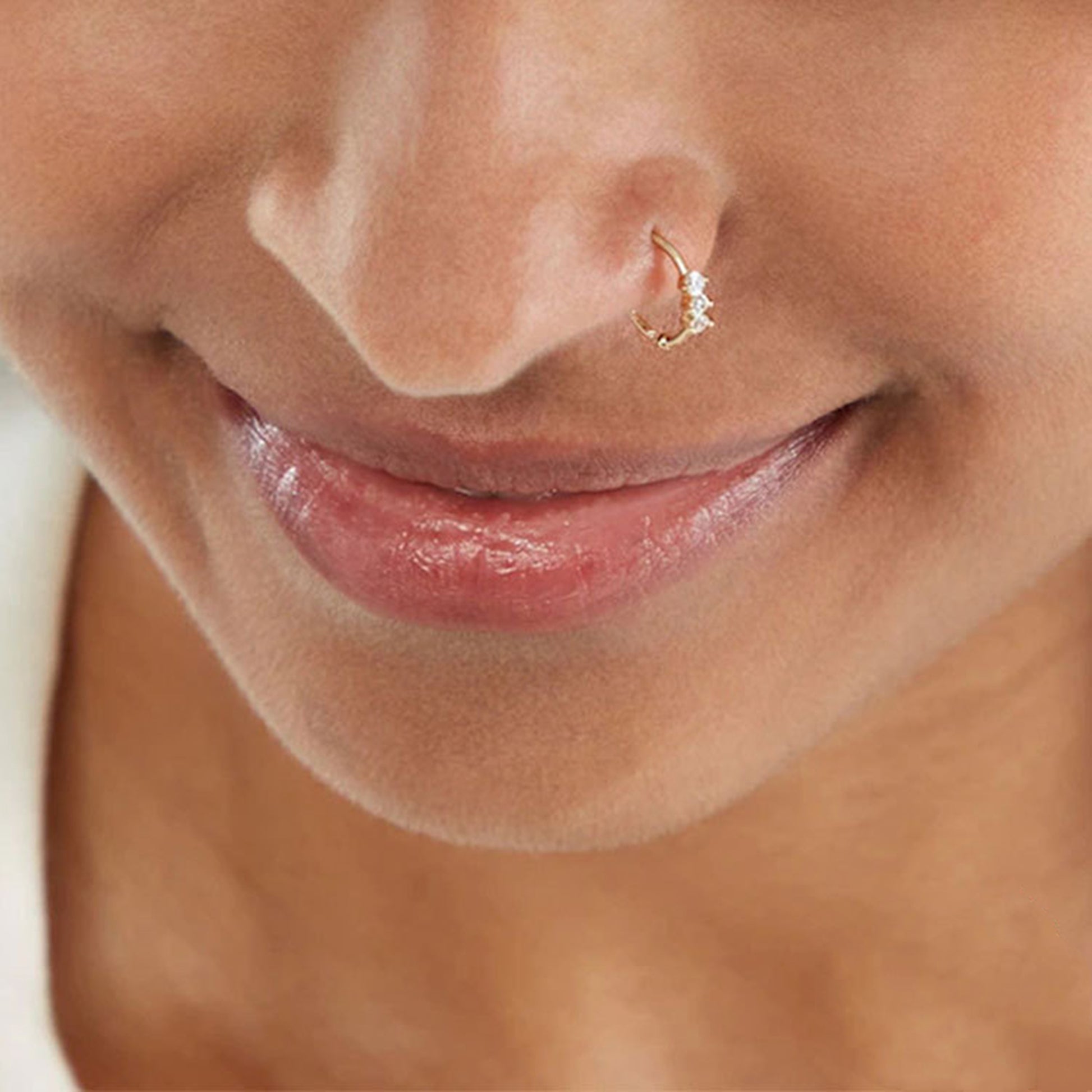 Sterling Silver Nose Ring Nose Hoop Paved CZ Crystal Flower Three Stones 2 Tones - sugarkittenlondon