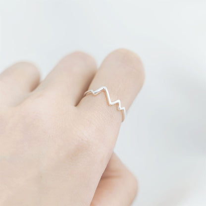 Sterling Silver Heartbeat Ring Pulse Ring Beaded Ends Adjustable Open Band - sugarkittenlondon