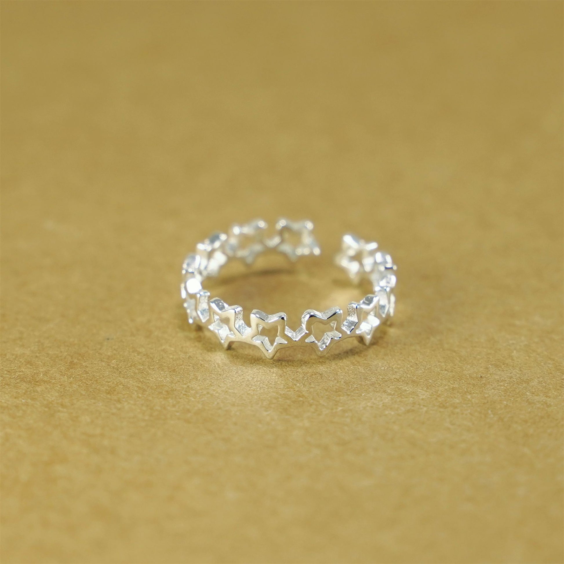 Sterling Silver Linked Hollow Stars Knuckle Stack Ring Open Band J - O - sugarkittenlondon