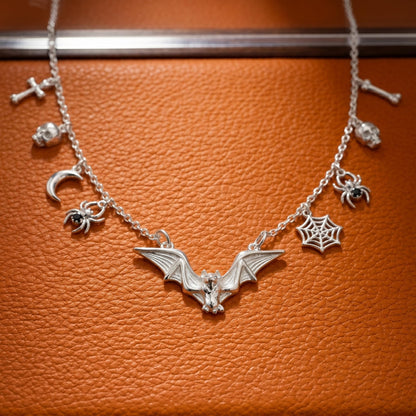 Sterling Silver Flying Bat Gothic Feather Wing Halloween Connector Charm Pendant