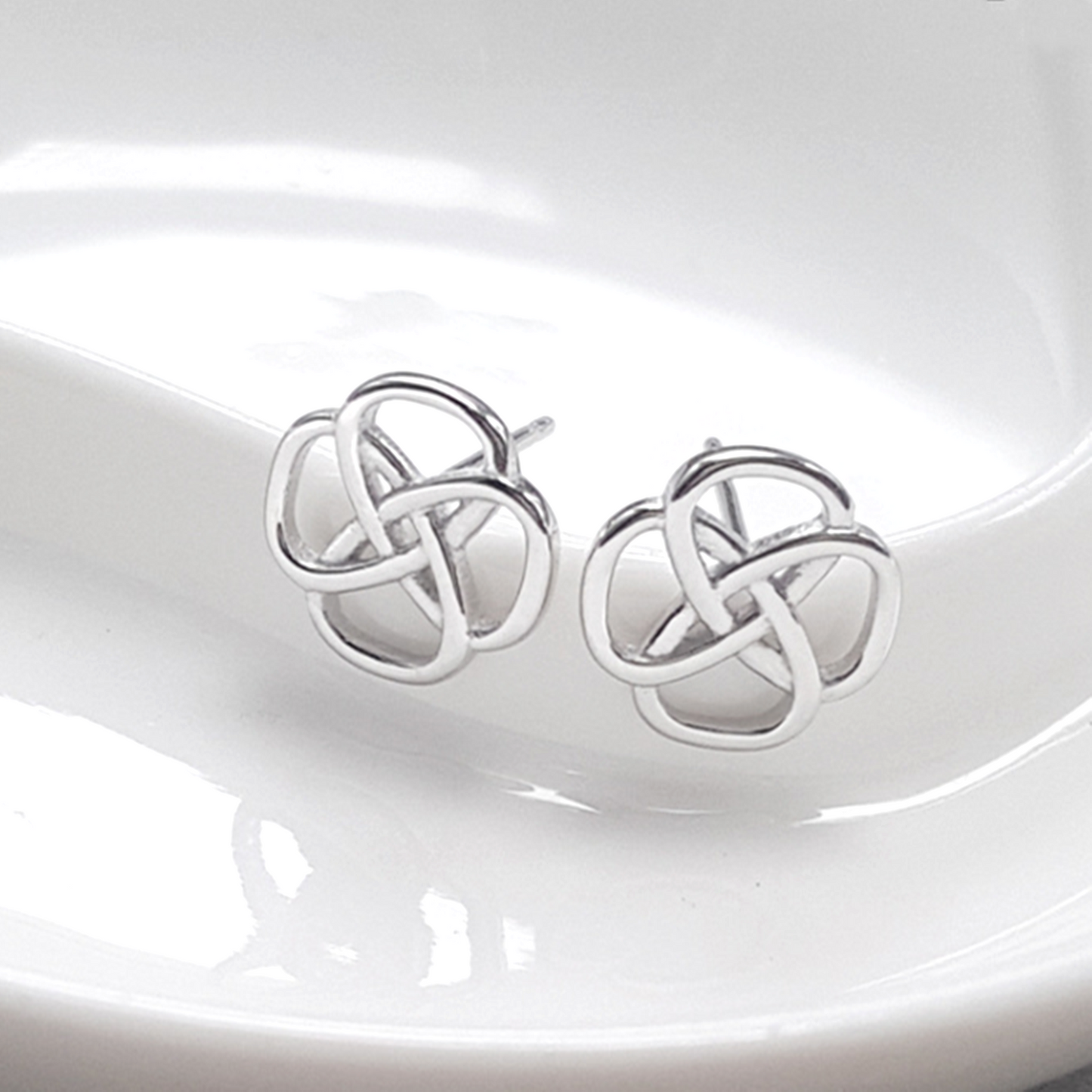 Celtic Knot Floral Wire Stud Earrings with 925 Sterling Silver Butterfly Backs - sugarkittenlondon