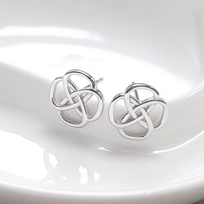 Celtic Knot Floral Wire Stud Earrings with 925 Sterling Silver Butterfly Backs