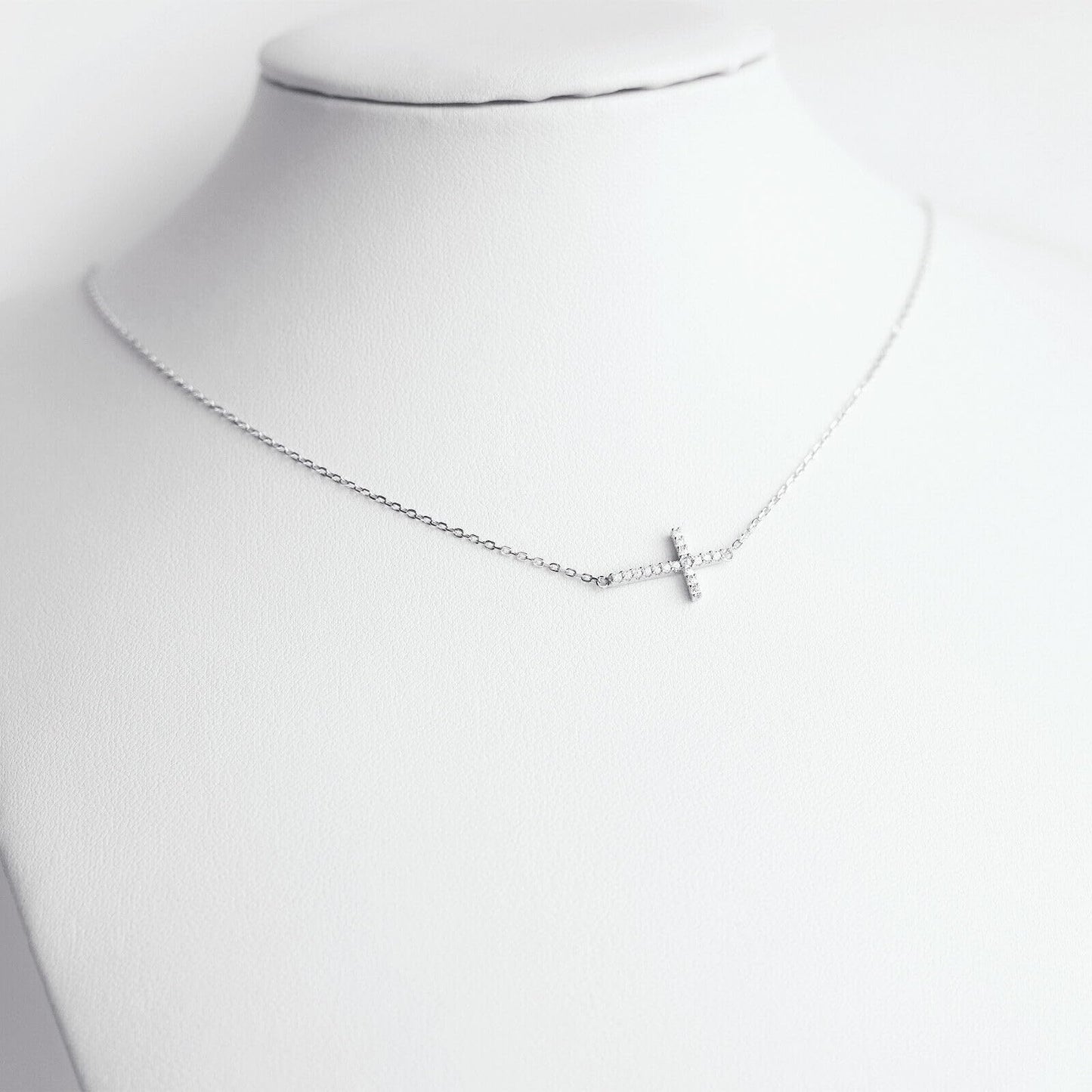 Sideways Cross CZ Necklace