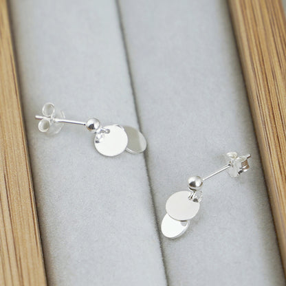 Silver Double Disc Drop Earrings