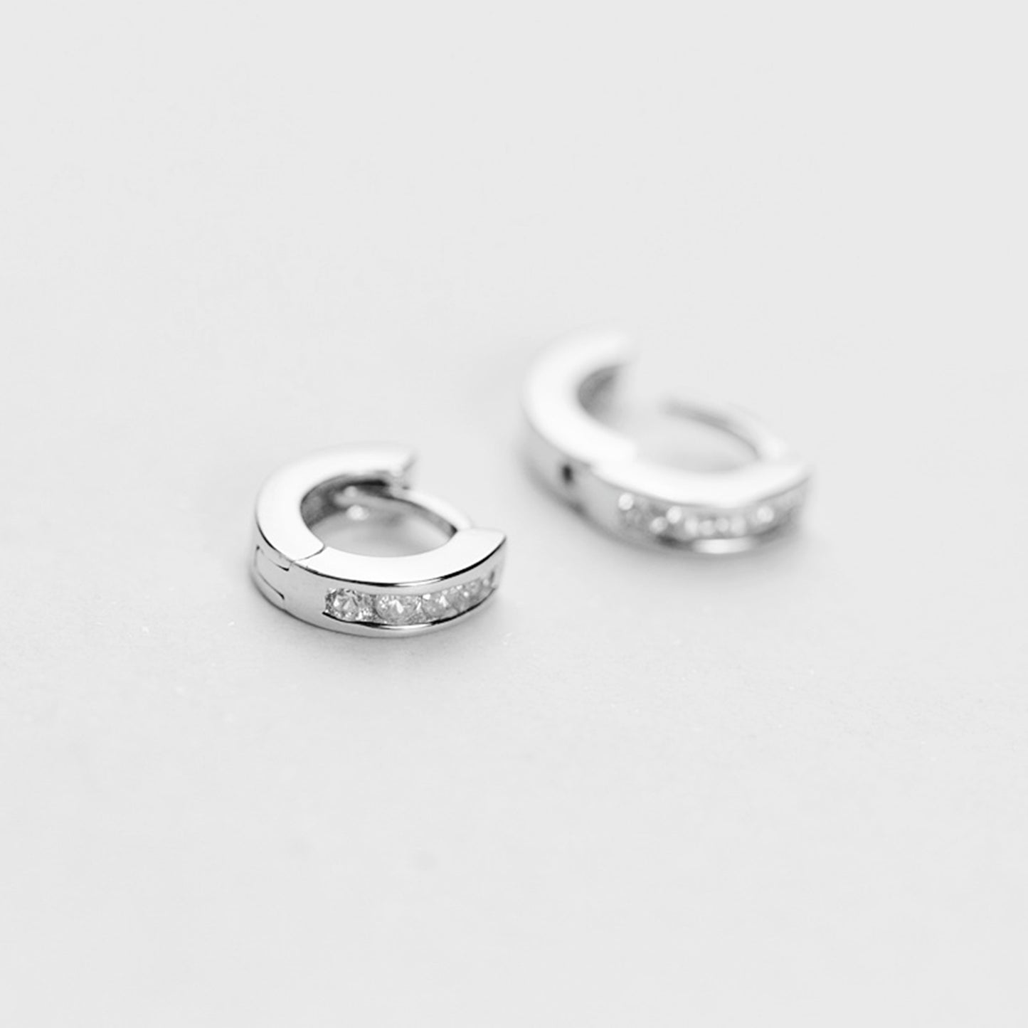 Sterling Silver Channel-Set CZ Huggie Hoop Earrings 5mm