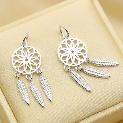 Pair of Dream Catcher Charms, silver-tone round medallion with three hanging feathers