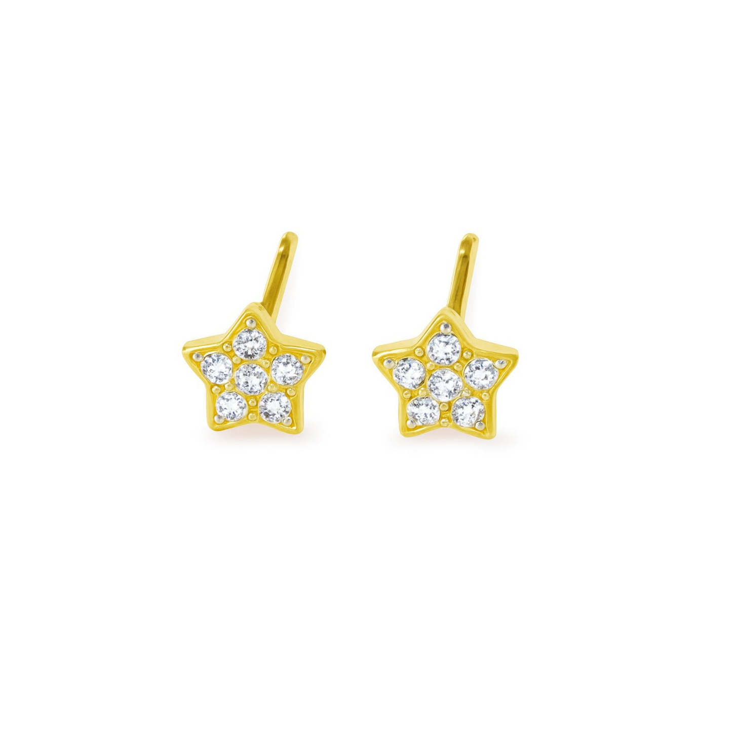 Sterling Silver Paved CZ Star Stud Earrings Rhodium Gold Rose Gold Tones 4 - 7mm