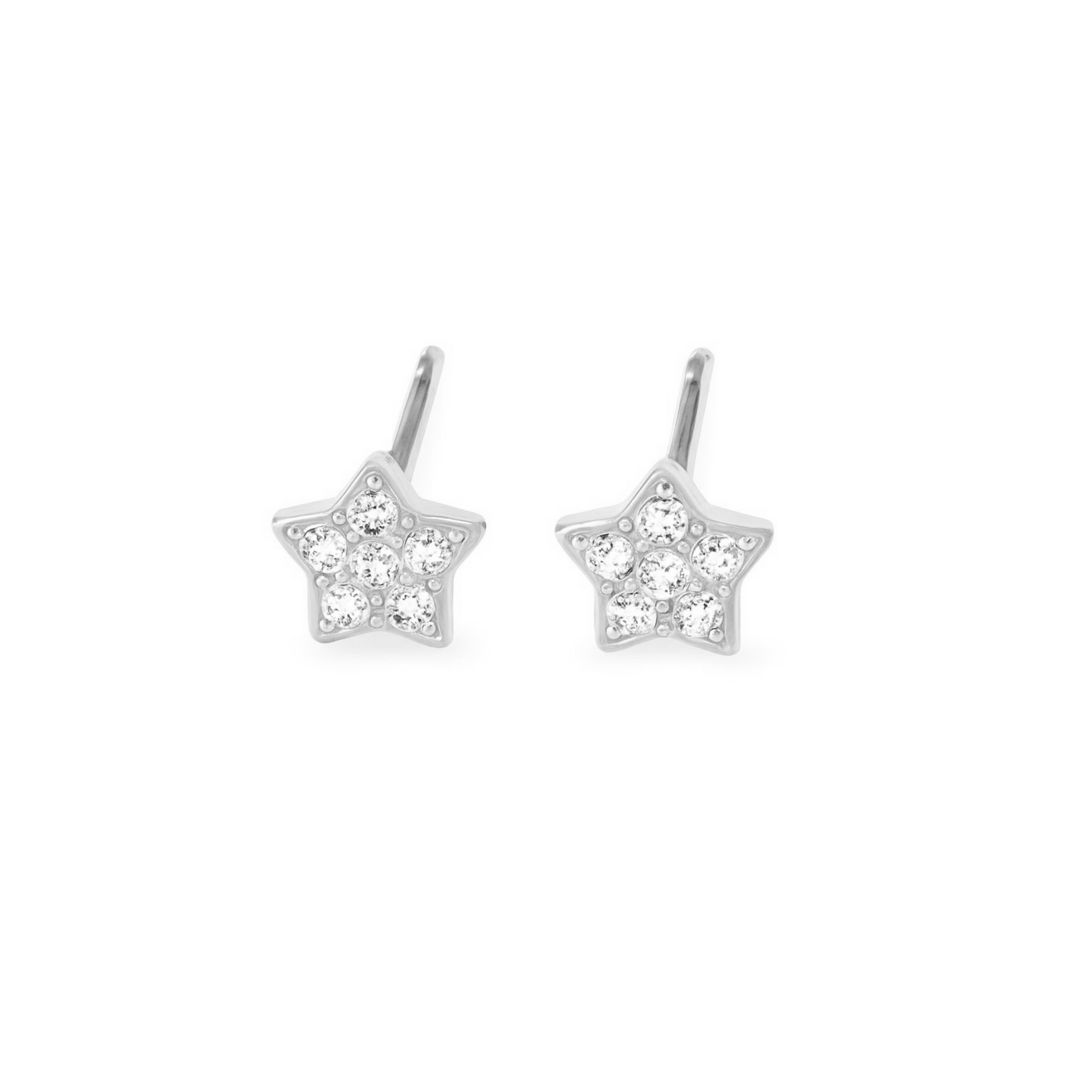 Sterling Silver Paved CZ Star Stud Earrings Rhodium Gold Rose Gold Tones 4 - 7mm