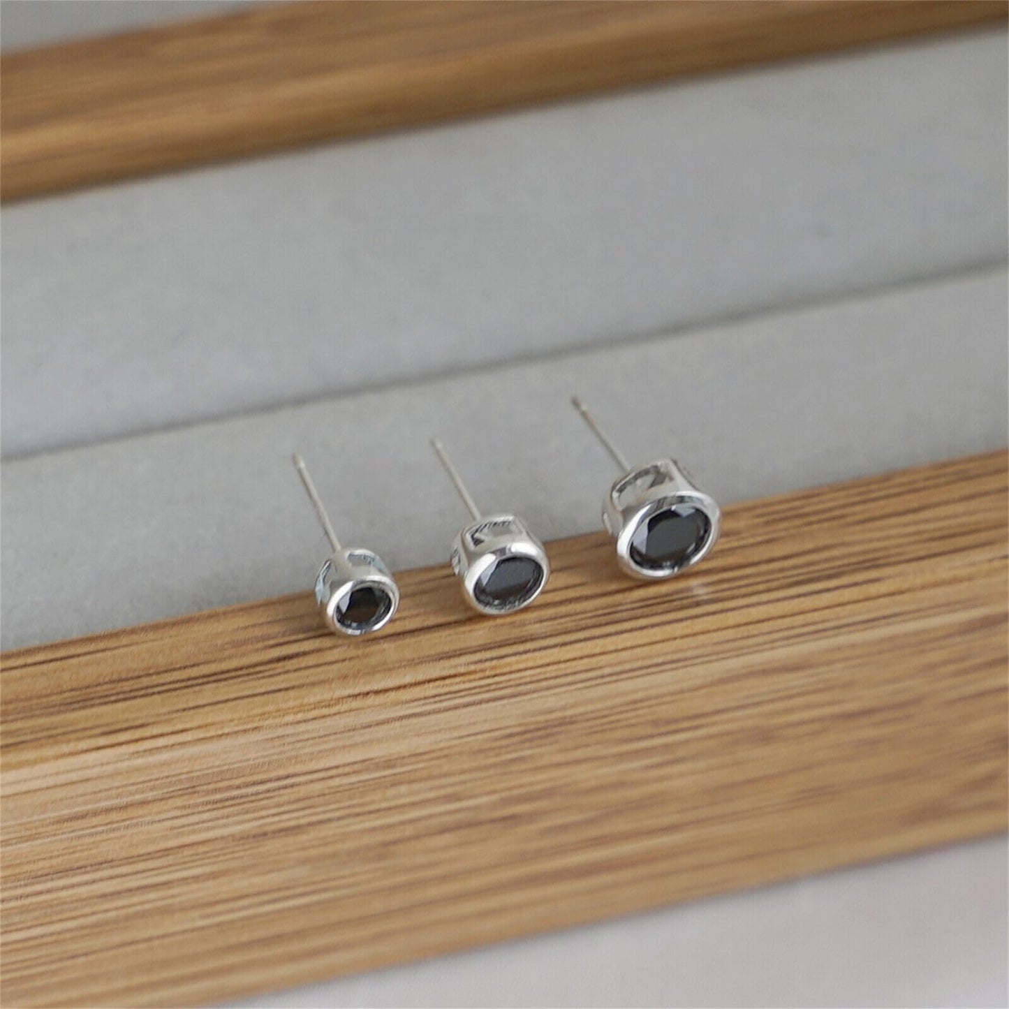 Sterling Silver CZ Solitaire Stud Earrings Round Bezel Set, Simulated Diamond, 3mm-8mm, Clear & Black, Unisex