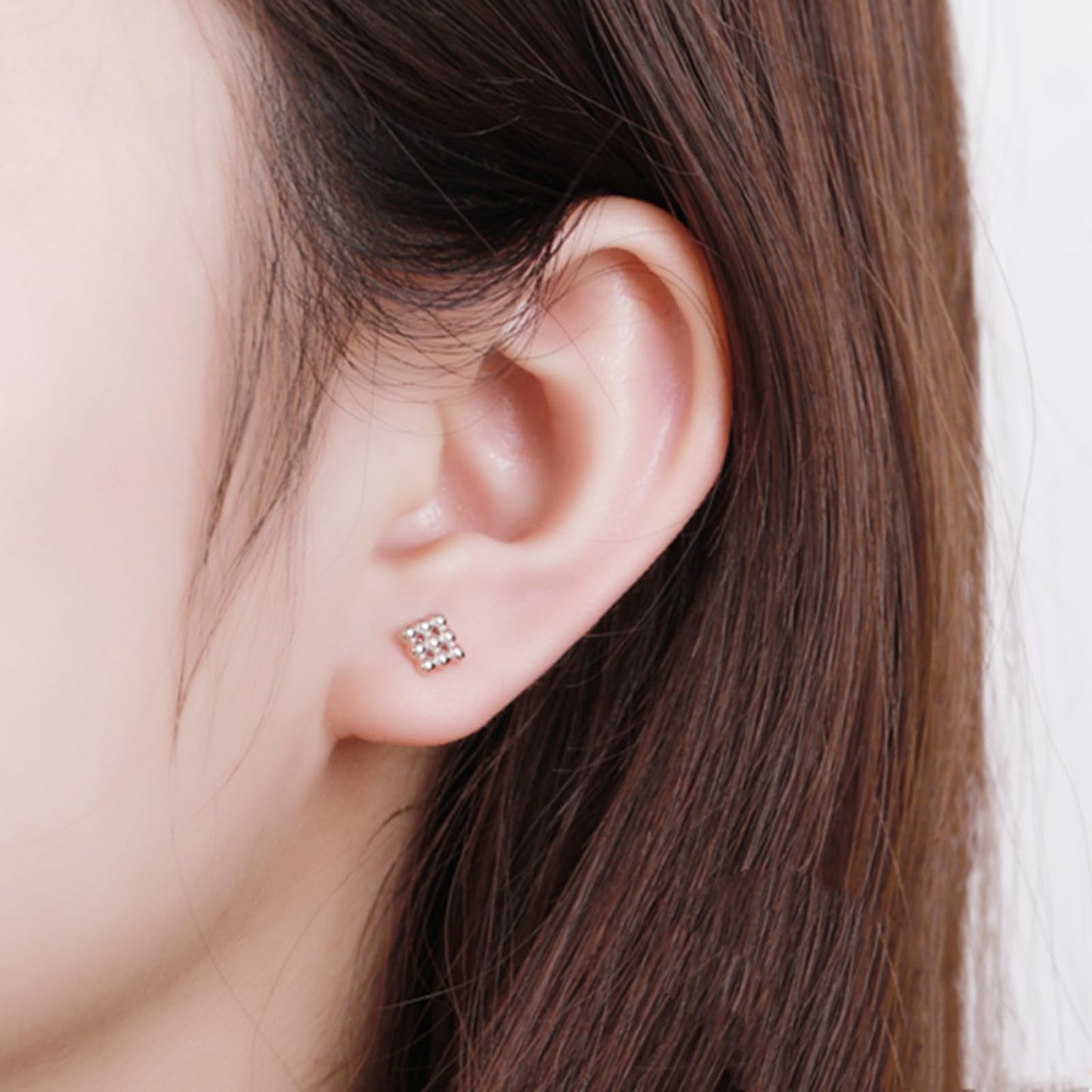 Sterling Silver Mini Square Triangle Cube Bubble Ball Bead Stud Earrings