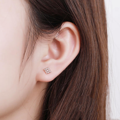 Sterling Silver Mini Square Triangle Cube Bubble Ball Bead Stud Earrings