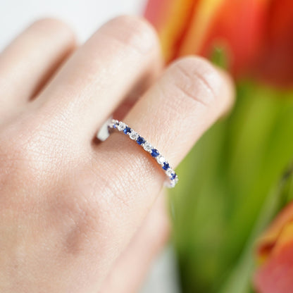 Sterling Silver Full Eternity 2mm Prong Set CZ White Blue Sapphire Band Ring