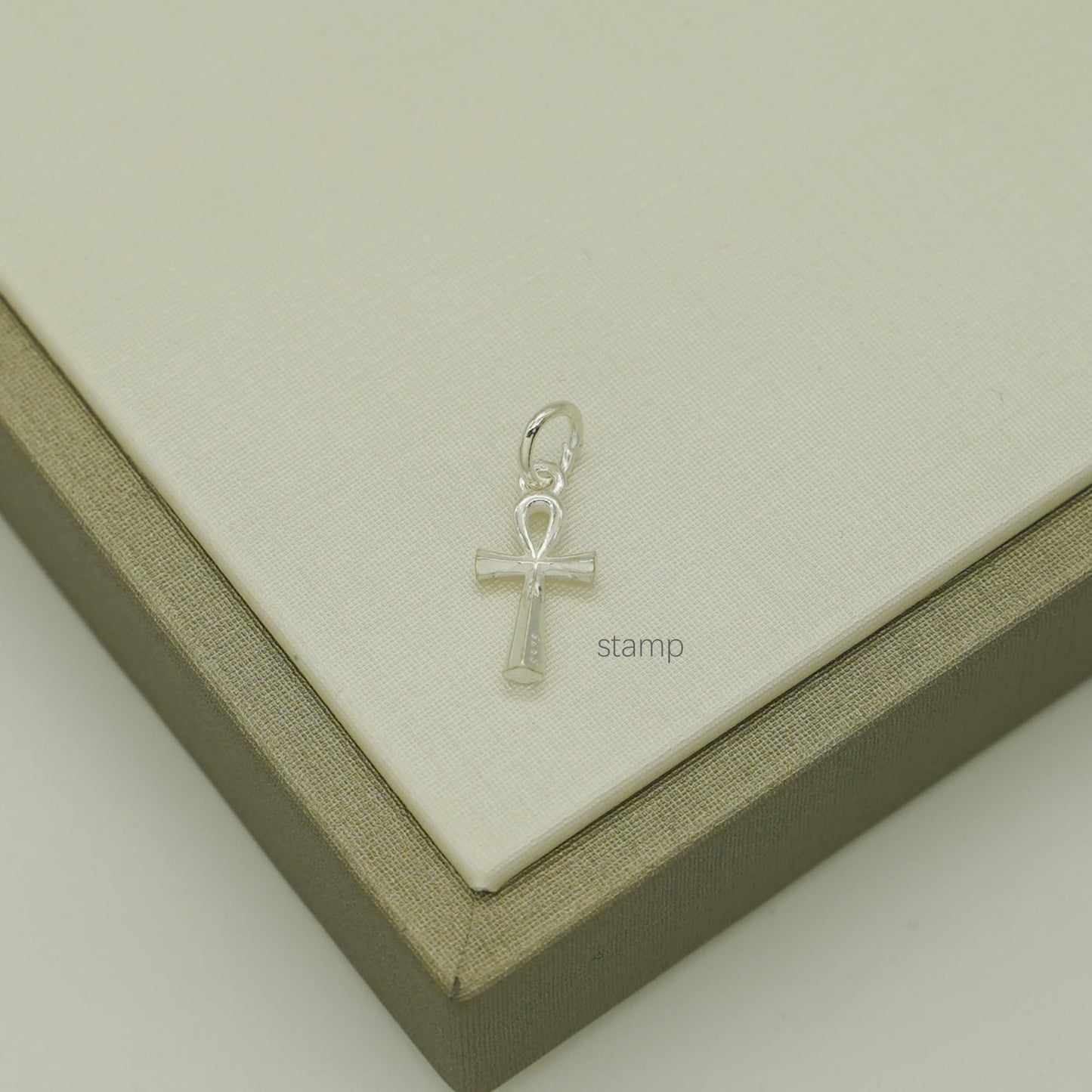 Egyptian cross ankh charm with small loop bail, silver-tone finish