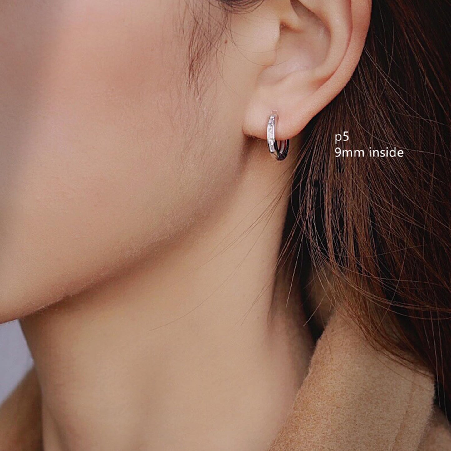 Sterling Silver 5 - 9mm Hoop Channel CZ Huggie Hinged Cuff Half Eternity Earrings