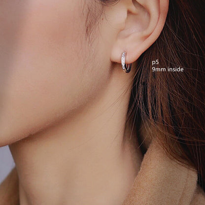 Sterling Silver 5 - 9mm Hoop Channel CZ Huggie Hinged Cuff Half Eternity Earrings