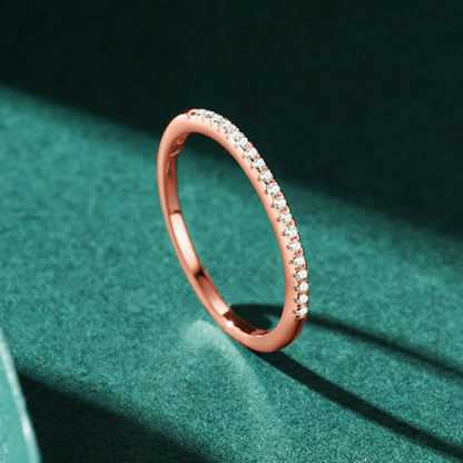 Sterling Silver Half Eternity 1mm Pave Set CZ Stack Ring Wedding Ring Engagement Ring Rhodium/ Rose Gold / 18K Gold