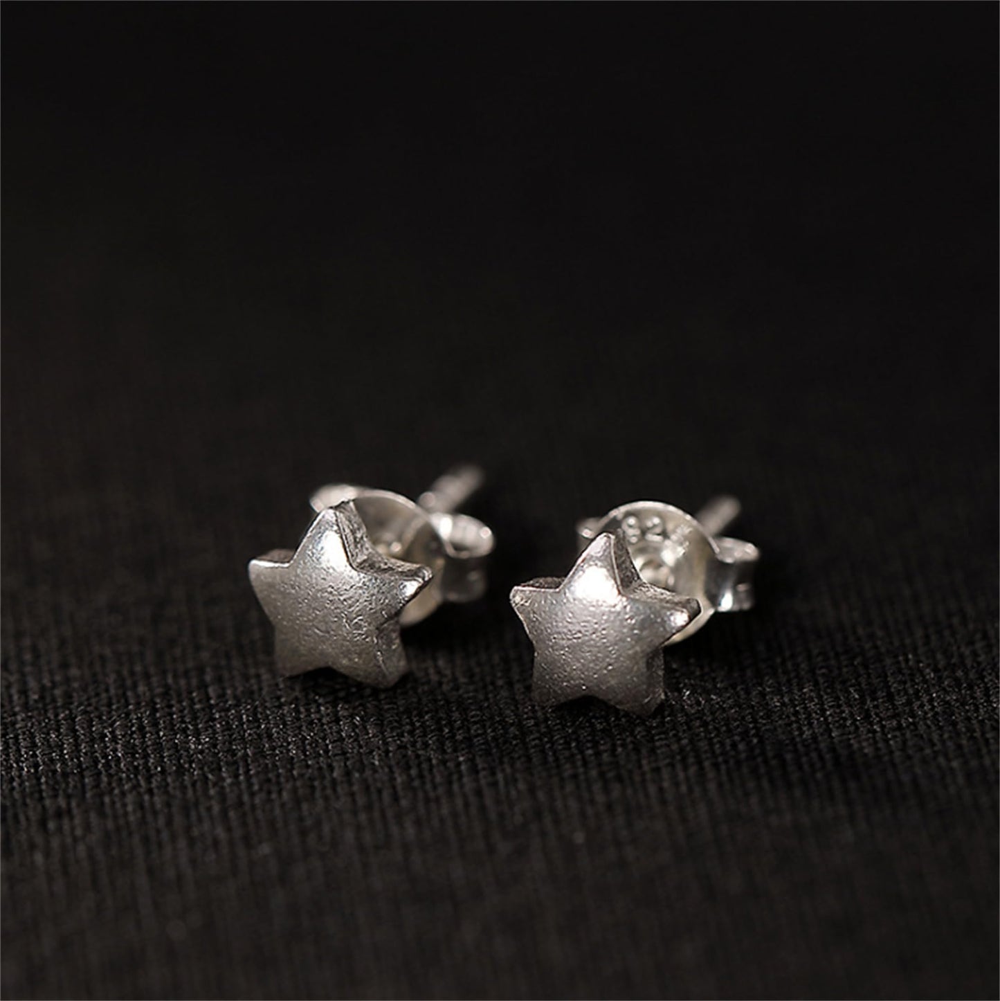 Five-point star stud earrings, silver-tone, small stud pair